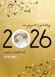 Goudlook nieuwjaarskaart 2026 spetters en foto
