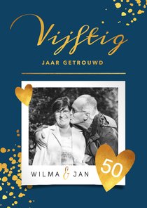 Goudlook stijlvolle jubileumkaart 50 jaar met foto  