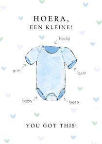 Grappig felicitatiekaartje met handleiding van een romper