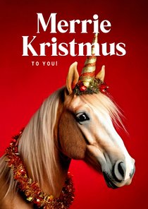 Grappig kerstkaartje merrie kristmus met paard