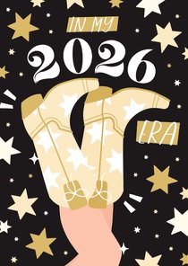 Grappig nieuwjaarskaartje cowboylaarzen in my 2026 era ster