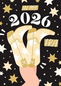 Grappig nieuwjaarskaartje cowboylaarzen in my 2026 era ster