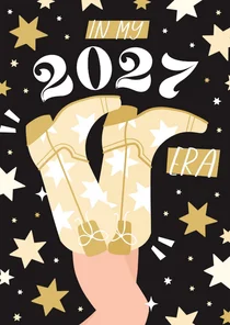 Grappig nieuwjaarskaartje cowboylaarzen in my 2027 era ster