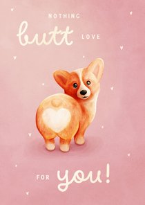 Grappig valentijnskaartje corgi met hartjes