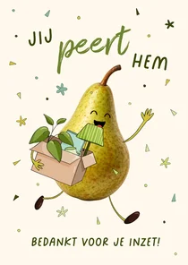 Grappige bedankkaart met een peer en woordgrap