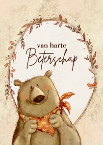 Grappige beterschapskaart met beer voor kind
