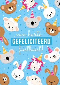 Grappige en lieve verjaardagskaart dieren feestbeest!