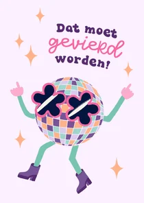 Grappige felicitatiekaart met dansende discobal