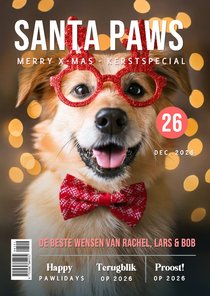 Grappige fotokerstkaart huisdier hond kat in tijdschrift