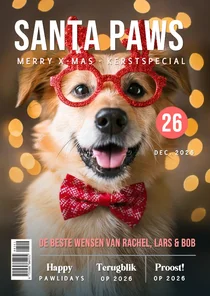 Grappige fotokerstkaart huisdier hond kat in tijdschrift