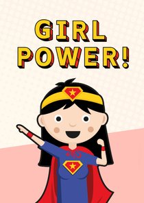 Grappige girlpower superwoman kaart met llustratie