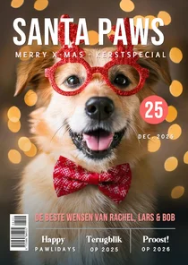 Grappige huisdier kerstkaart hond kat in tijdschrift stijl