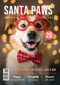 Grappige huisdier kerstkaart hond kat in tijdschrift stijl