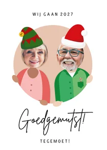 Grappige kerstkaart - goedgemutst 2027 tegemoet!