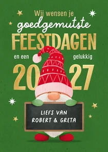 Grappige kerstkaart goedgemutste kabouter 2027 feestdagen