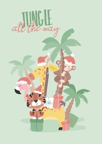 Grappige kerstkaart jungle all the way met illustratie