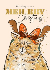 Grappige kerstkaart Meh-rry Christmas grumpy cat goud