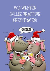 Grappige kerstkaart met 2 leuke olifanten, die proosten