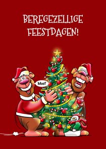 Grappige kerstkaart met beren met mooie kerstboom