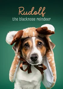 Grappige kerstkaart van jack russel met rendierpakje