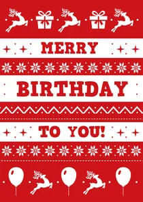 Grappige Merry Birthday verjaardag en kerstkaart in 1