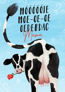 Grappige moederdagkaart met koe en uiers