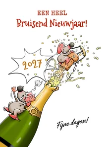 Grappige nieuwjaarskaart met muizen en champagne