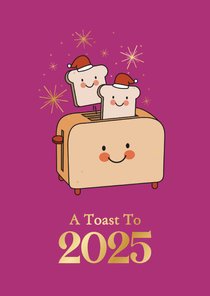 Grappige roze kerstkaart met broodrooster toast op 2025