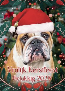 Grappige staande kerstkaart met eigen foto van bulldog 