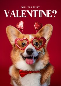 Grappige valentijnskaart met corgi hond rood