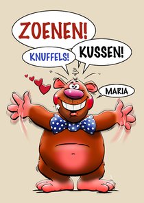 Grappige valentijnskaart met een dikke kussende beer