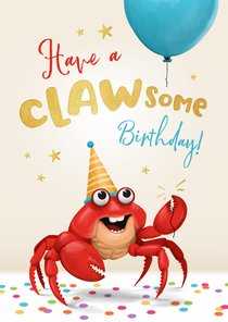 Grappige verjaardagskaart clawsome crab confetti krab ballon