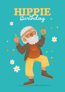 Grappige verjaardagskaart hippie birthday oude man bier