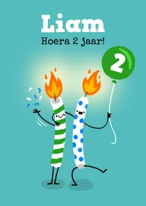 Grappige verjaardagskaart met 2 brandende kaarsjes!