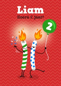 Grappige verjaardagskaart met 2 brandende kaarsjes!