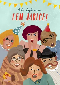 Grappige verjaardagskaart met lachende mensen