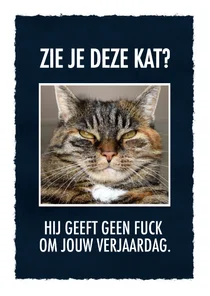 Grappige verjaardagskaart met leuke tekst & foto van een kat