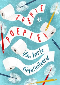 Grappige verjaardagskaart met toiletrollen en toiletborstels