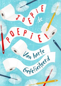 Grappige verjaardagskaart met toiletrollen en toiletborstels