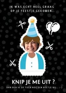 Grappige verjaardagskaart met uitknip visite met foto