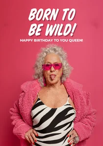 Grappige verjaardagskaart vrouw roze born to be wild
