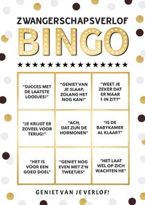 Grappige zwangerschapsverlof wenskaart met bingo kaart