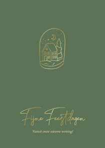 Groen kerstkaartje met gouden lijntekening verhuizing