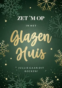 Groene succes kaart Glazen Huis met sneeuwvlokken sterren 