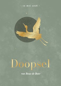 Groene waterverf doopkaartjes met gouden kraanvogel