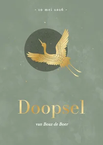 Groene waterverf doopkaartjes met gouden kraanvogel