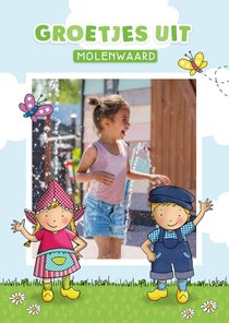 Groetjes uit Molenwaard fotokaart met Fien & Teun