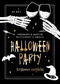 Halloweenfeest uitnodiging skelet proost vleermuis heks