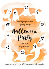 Halloweenfeestje met spooken en oranje waterverf