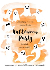 Halloweenfeestje met spooken en oranje waterverf